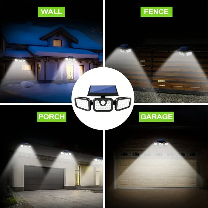 Lisslune | Solar LED Floodlight with Motion Sensor – 3-Head Outdoor Security Lighting for Garden, Driveway & Garage
