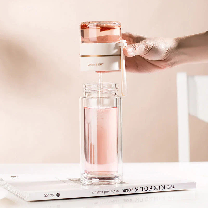 Lisslune | Double-walled glass bottle with tea strainer and infuser