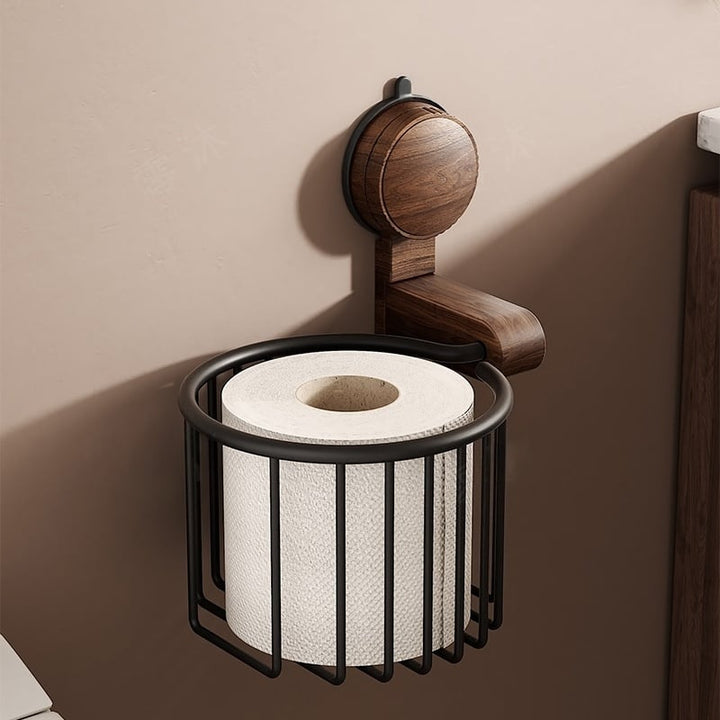 Lisslune | Walnut Wood Toilet Paper Holder – Drill-Free with Suction Cup