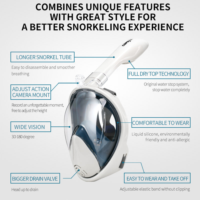 Lisslune | Full Face Anti-Fog Snorkel Mask with Camera Mount and Wide View