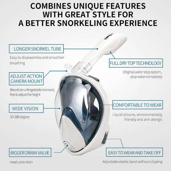Lisslune | Full Face Anti-Fog Snorkel Mask with Camera Mount and Wide View