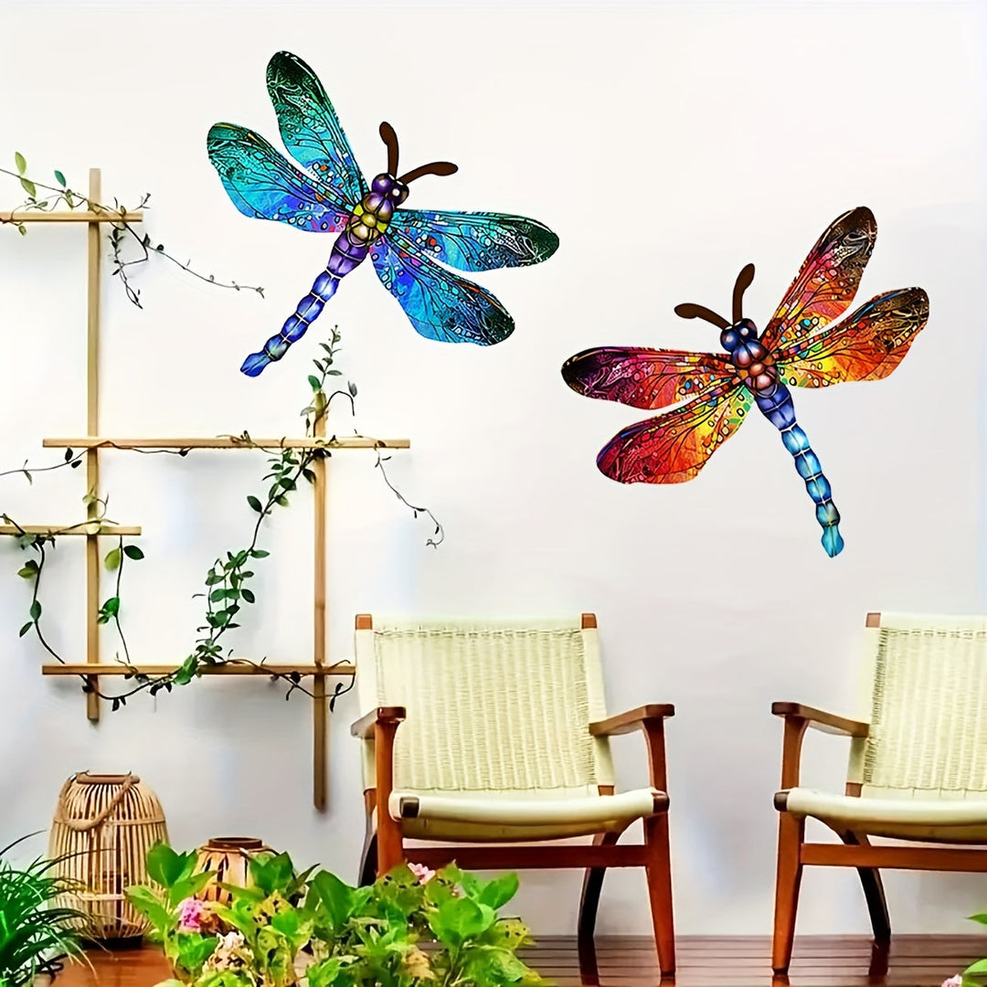 Lisslune | 1/2 piece vibrant dragonfly wall art made of metal – artistic outdoor decoration for gardens, homes, and events – durable, versatile, and eye-catching – a perfect gift idea for any occasion