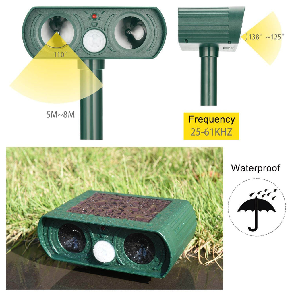 Lisslune | Solar Power Ultrasonic Pest Repeller Infrared Sensor Waterproof Animal Repellent
