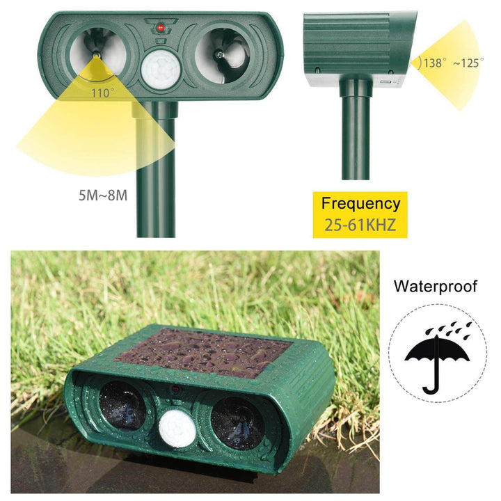 Lisslune | Solar Power Ultrasonic Pest Repeller Infrared Sensor Waterproof Animal Repellent
