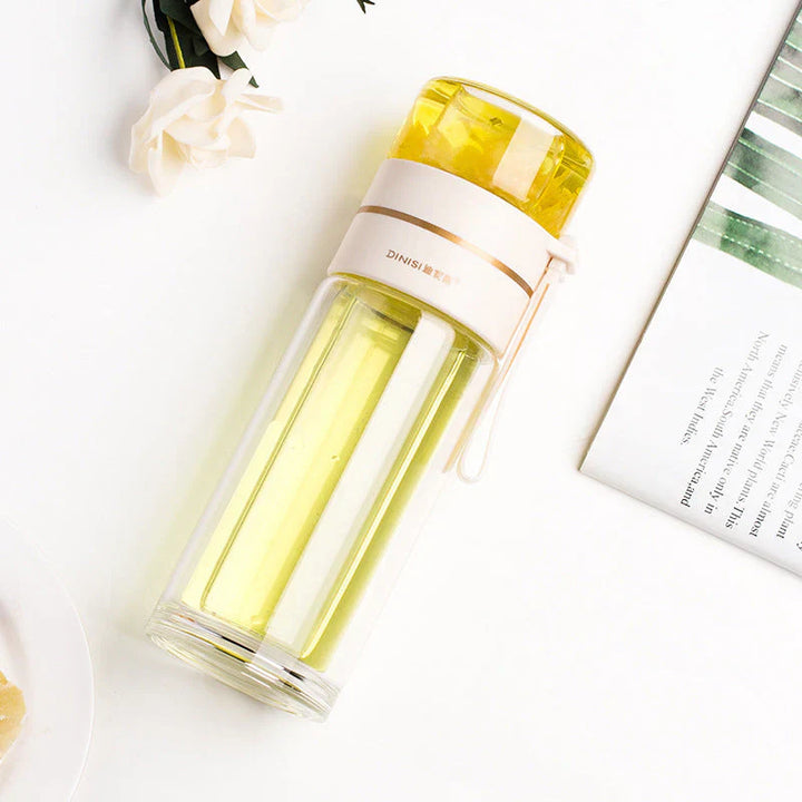 Lisslune | Double-walled glass bottle with tea strainer and infuser