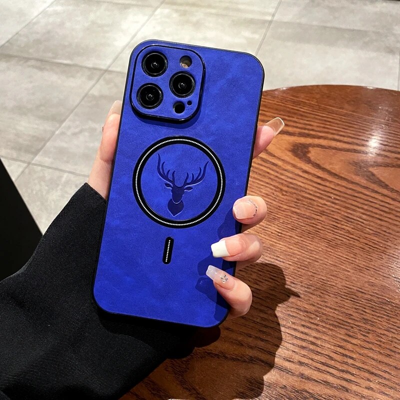 Lisslune | Luxury Deer Leather Apple iPhone Case | Magnetic Phone Case, Wireless Case, MagSafe, Wireless Charging, Protective Case, Cover for iPhone 15, 14, 13 Pro Max Plus