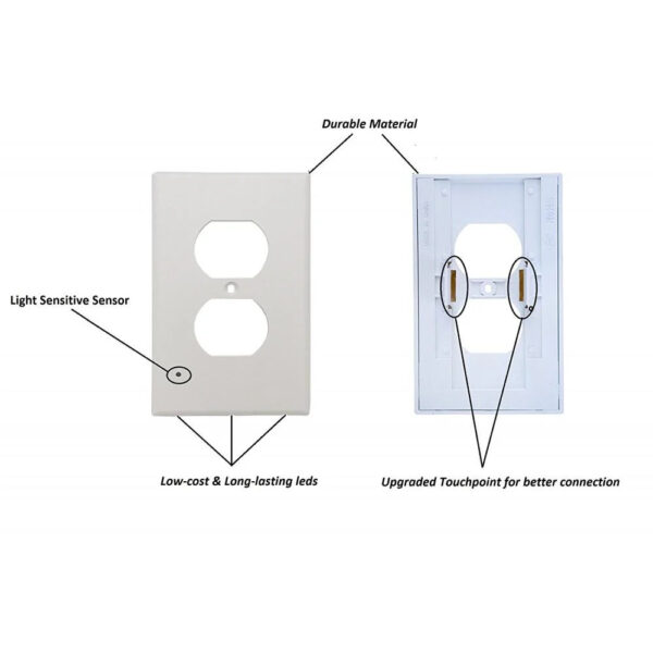 Lisslune | Pack 4x LED Night Light Outlet Cover | Energy-Efficient, Automatic Sensor & Safe for Kids' Rooms