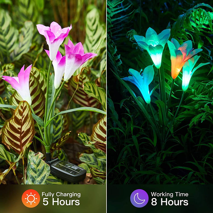 Lisslune | 4-pack: Solar garden lights with color change and 16 larger lily flowers