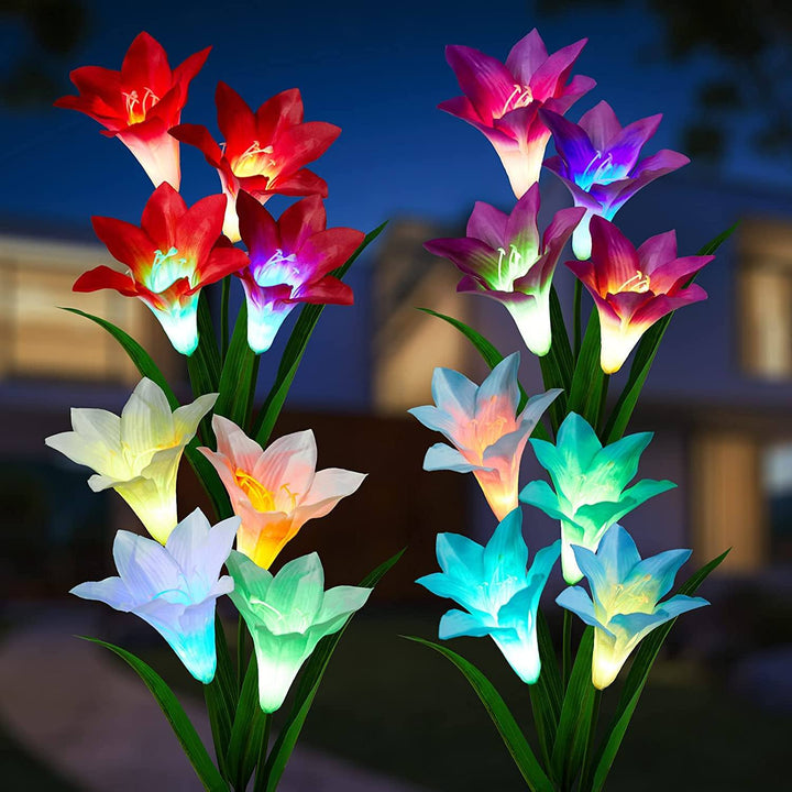 Lisslune | 4-pack: Solar garden lights with color change and 16 larger lily flowers