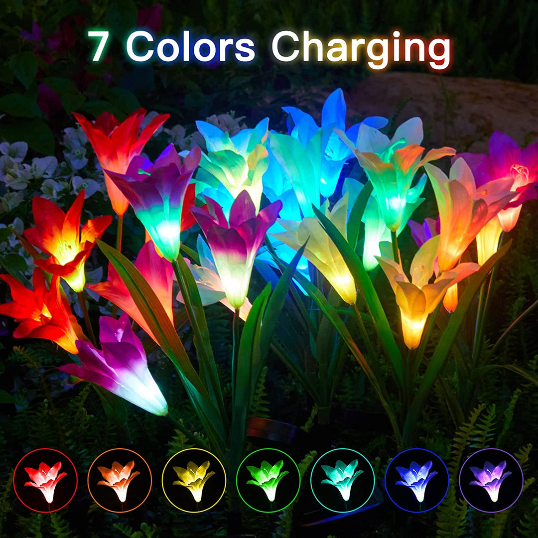 Lisslune | 4-pack: Solar garden lights with color change and 16 larger lily flowers