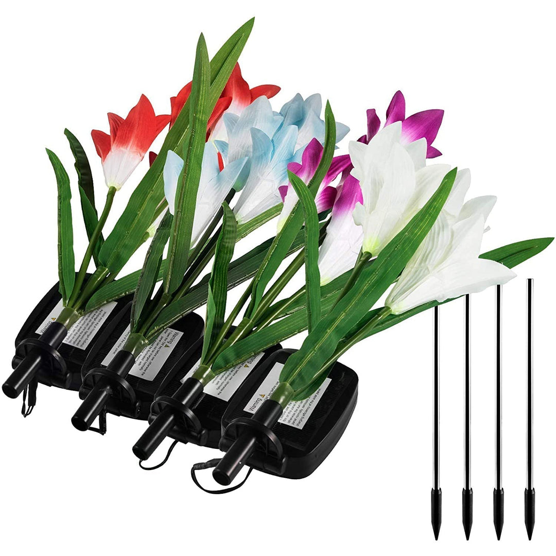 Lisslune | 4-pack: Solar garden lights with color change and 16 larger lily flowers