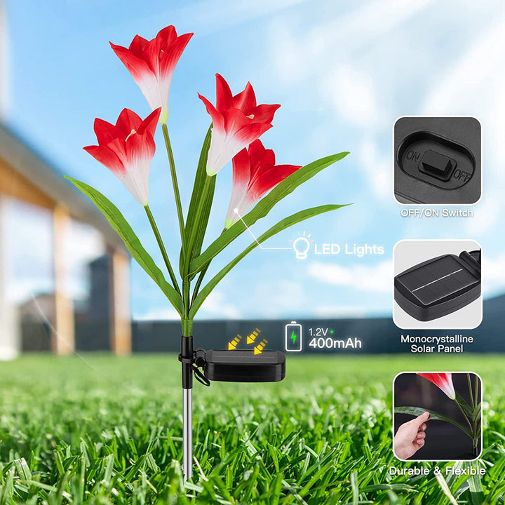 Lisslune | 4-pack: Solar garden lights with color change and 16 larger lily flowers