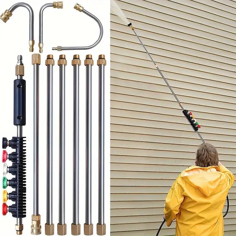 Lisslune | Telescoping High Pressure Washer Wand Set | 4000 PSI, 7 Nozzle Tips & Ideal for Gutter, Roof, and Hard-to-Reach Cleaning