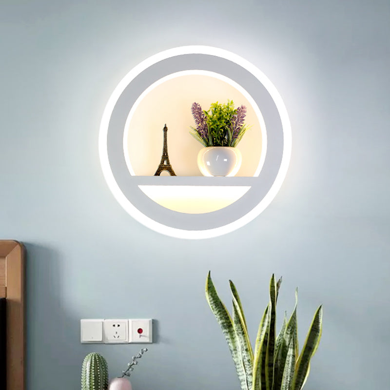 Lisslune | 1 Light Circle Wall Lamp Industrial White Metal LED Plant Wall Light for Bedroom