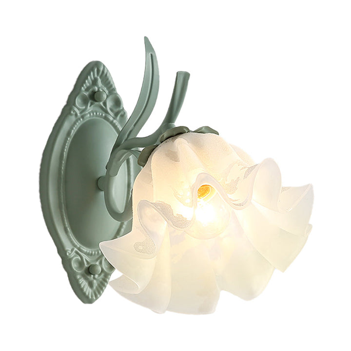 Skørter | Bowl Cutter Bedroom Wall Light Lamp Korean Flower Metal 1 Light Gray and Green Wall Lighting