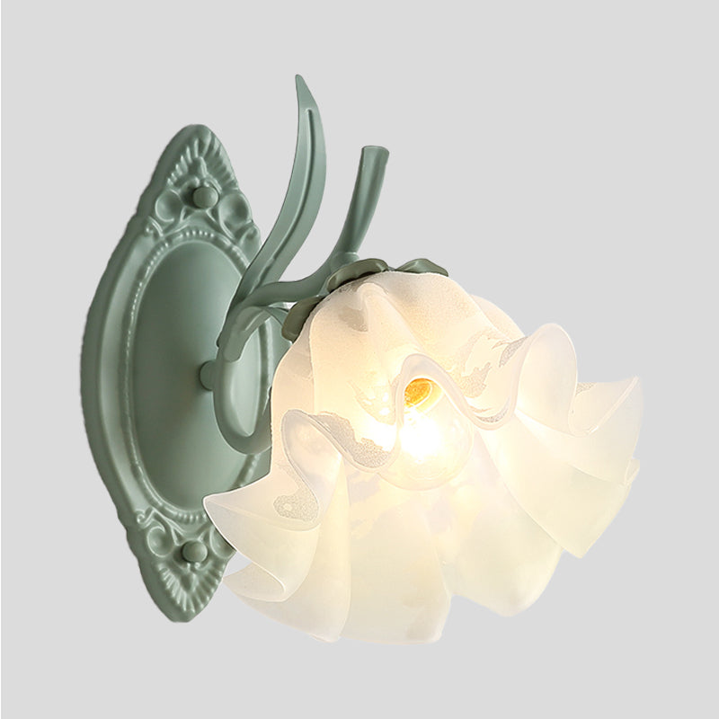 Skørter | Bowl Cutter Bedroom Wall Light Lamp Korean Flower Metal 1 Light Gray and Green Wall Lighting