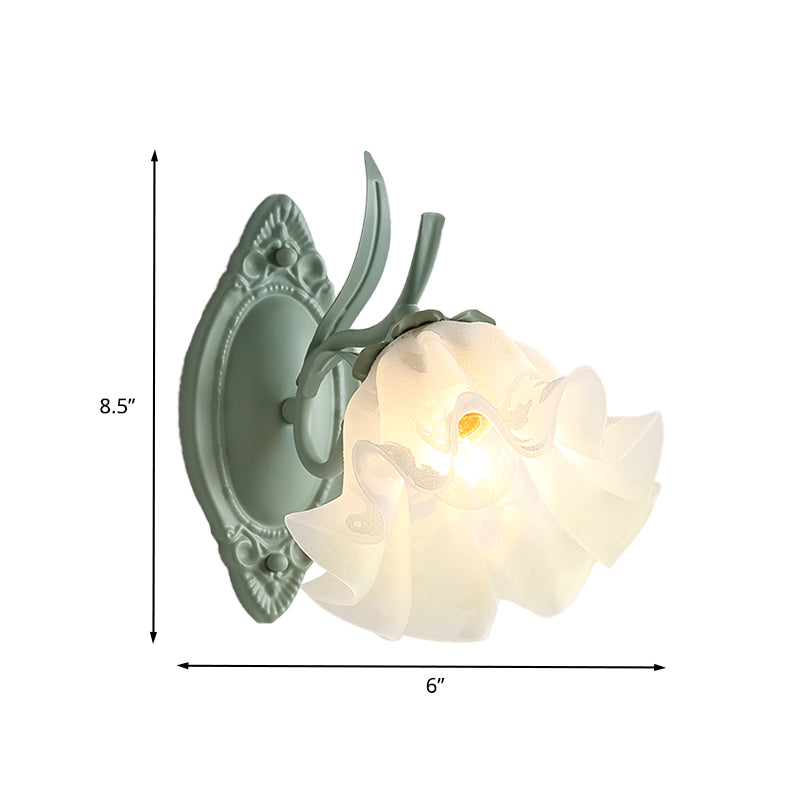 Skørter | Bowl Cutter Bedroom Wall Light Lamp Korean Flower Metal 1 Light Gray and Green Wall Lighting