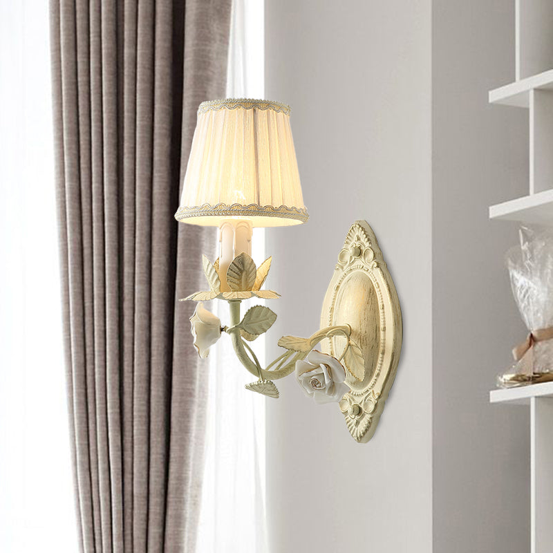 Skørter | Beige Conical Wall Lamp Light Parson Metal 1/2 Lamps Bedroom Flower Wall Mount Lamp with Fabric Shade