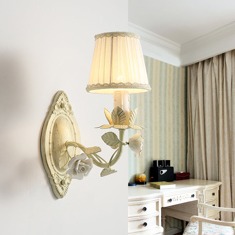 Skørter | Beige Conical Wall Lamp Light Parson Metal 1/2 Lamps Bedroom Flower Wall Mount Lamp with Fabric Shade