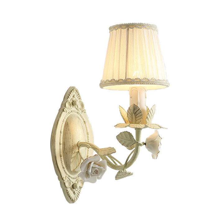 Skørter | Beige Conical Wall Lamp Light Parson Metal 1/2 Lamps Bedroom Flower Wall Mount Lamp with Fabric Shade