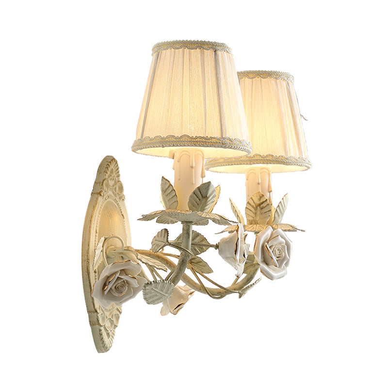 Skørter | Beige Conical Wall Lamp Light Parson Metal 1/2 Lamps Bedroom Flower Wall Mount Lamp with Fabric Shade
