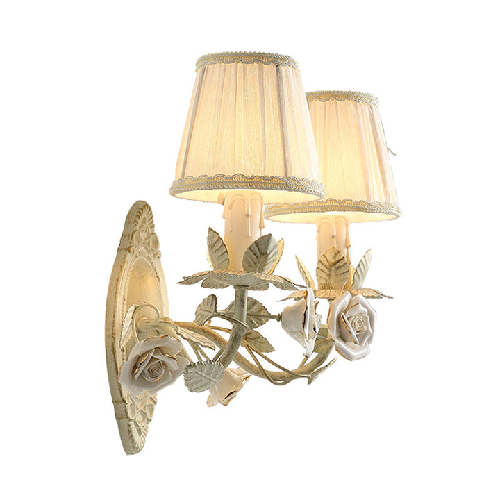 Skørter | Beige Conical Wall Lamp Light Parson Metal 1/2 Lamps Bedroom Flower Wall Mount Lamp with Fabric Shade