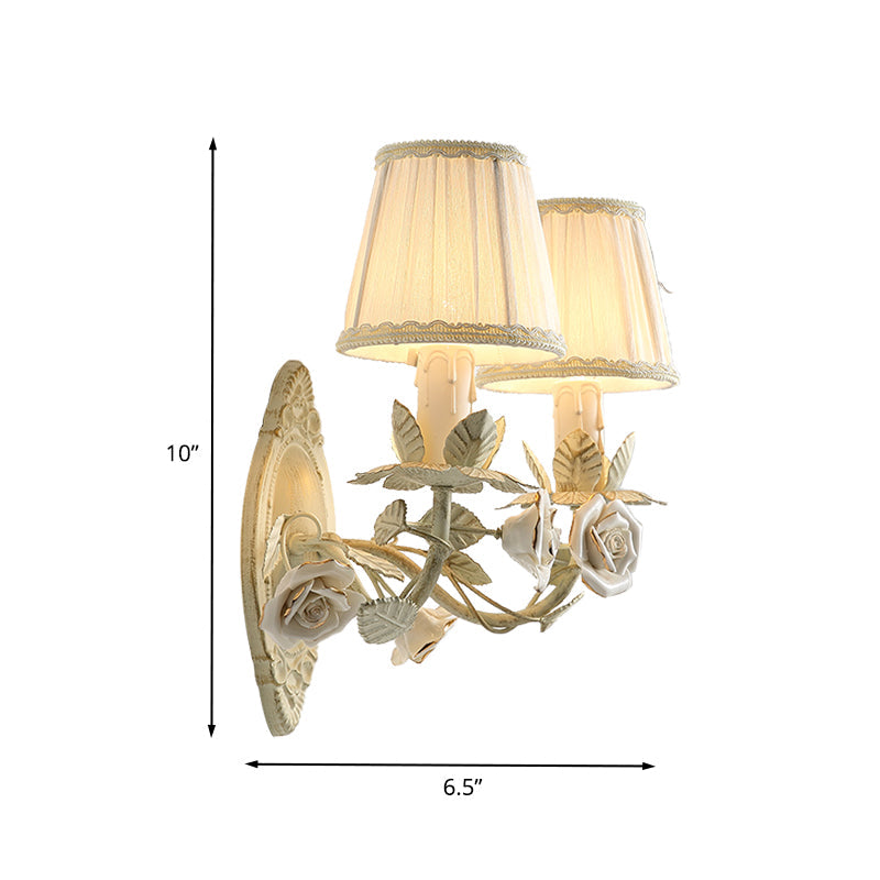 Skørter | Beige Conical Wall Lamp Light Parson Metal 1/2 Lamps Bedroom Flower Wall Mount Lamp with Fabric Shade