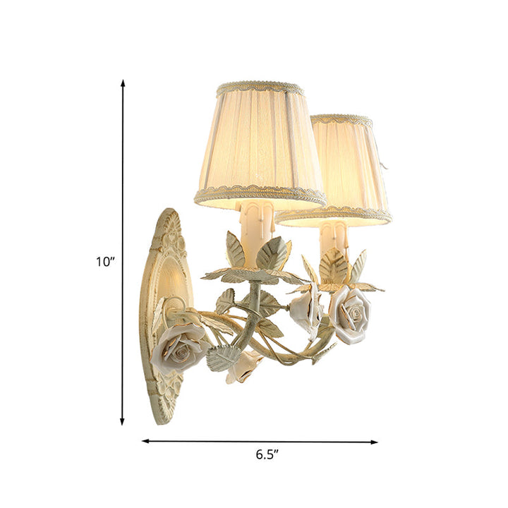 Skørter | Beige Conical Wall Lamp Light Parson Metal 1/2 Lamps Bedroom Flower Wall Mount Lamp with Fabric Shade