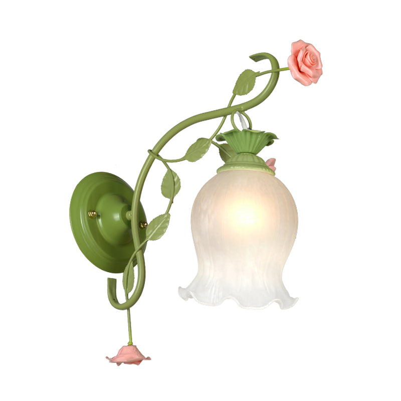 Skørter | Scalloped Bedroom Wall Light Korean Flower Metal 1 Light Green Wall Mount Lighting