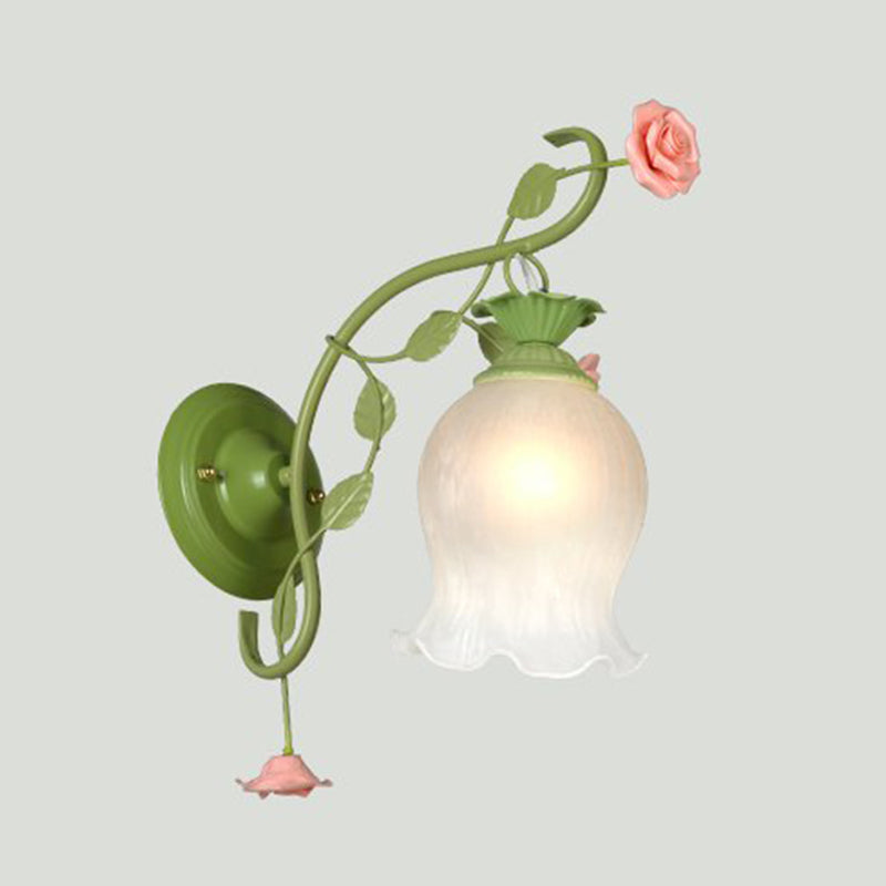 Skørter | Scalloped Bedroom Wall Light Korean Flower Metal 1 Light Green Wall Mount Lighting