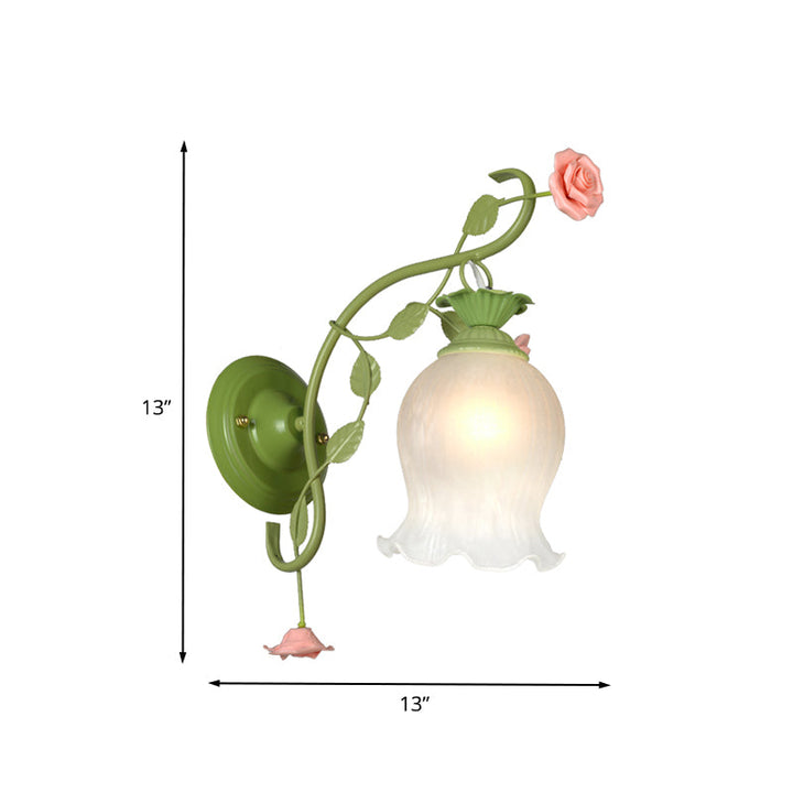 Skørter | Scalloped Bedroom Wall Light Korean Flower Metal 1 Light Green Wall Mount Lighting
