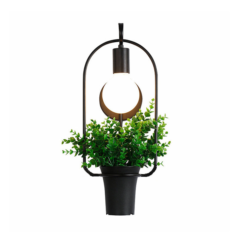 Lisslune | Potted Plant Restaurant Wall Lamp Industrial Metal 1 Bulb Black LED Wall Lighting