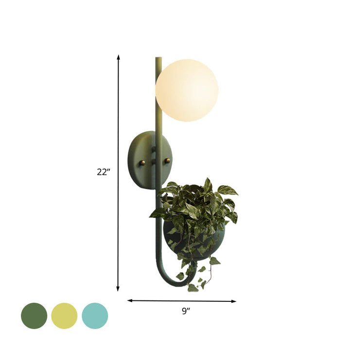 Lisslune | 1 Light Ball Wall Lamp Industrial Yellow/Blue/Green Metal LED Plant Wall Mount Lighting for Restaurant
