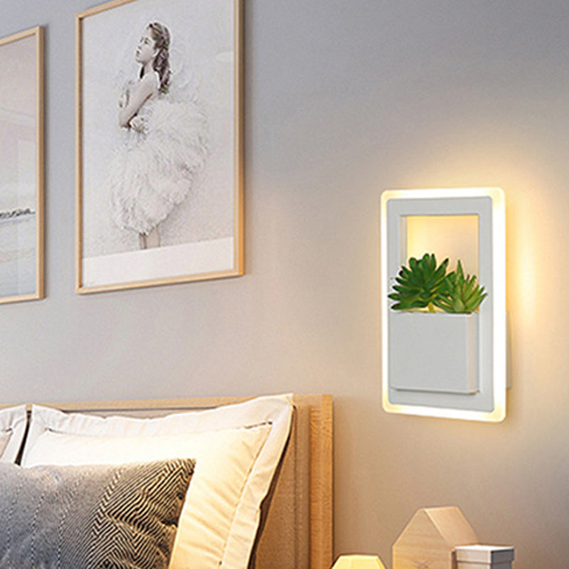 Lisslune | Acrylic White Wall Lamp Round/Rectangular/Diamond LED Industrial Plant Wall Lighting Fixture in Warm/White Light