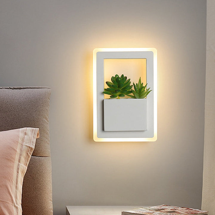 Lisslune | Acrylic White Wall Lamp Round/Rectangular/Diamond LED Industrial Plant Wall Lighting Fixture in Warm/White Light