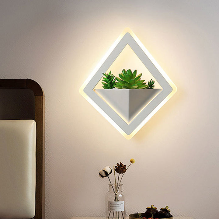 Lisslune | Acrylic White Wall Lamp Round/Rectangular/Diamond LED Industrial Plant Wall Lighting Fixture in Warm/White Light