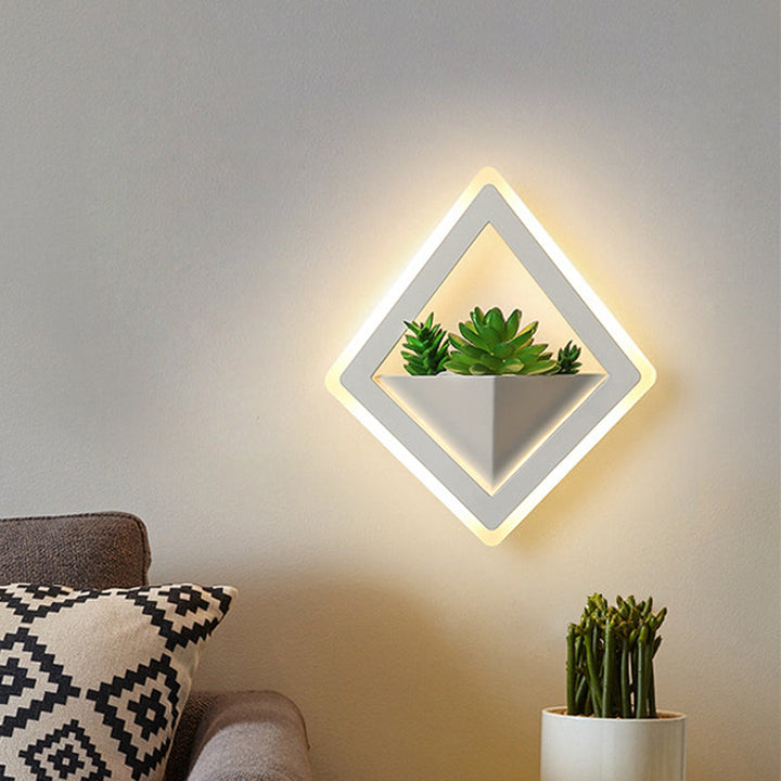 Lisslune | Acrylic White Wall Lamp Round/Rectangular/Diamond LED Industrial Plant Wall Lighting Fixture in Warm/White Light