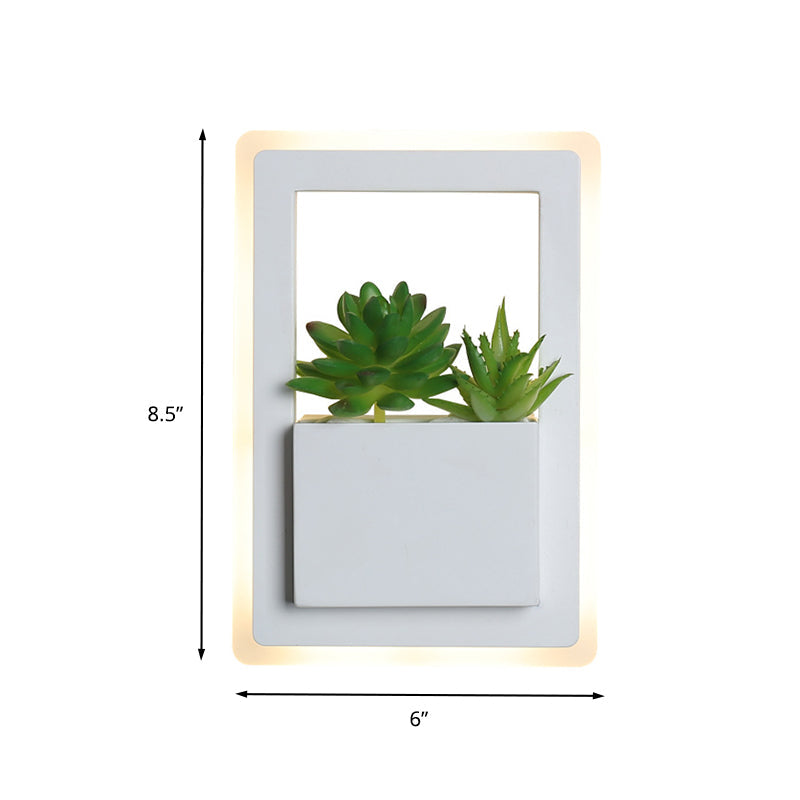 Lisslune | White LED Wall Lighting Minimalist Acrylic Rectangles Wall Lamp with Plant Decoration for Bedroom, Warm/White Light