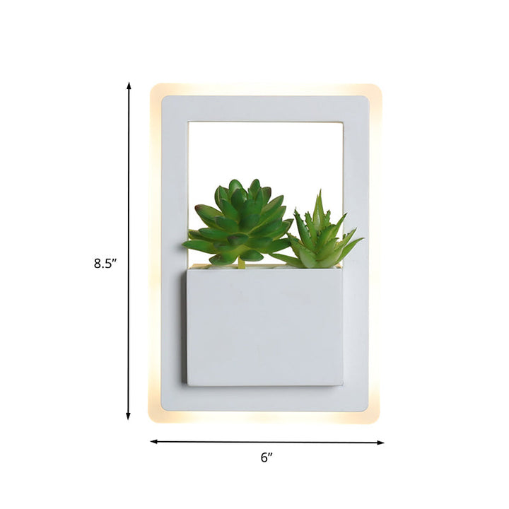 Lisslune | White LED Wall Lighting Minimalist Acrylic Rectangles Wall Lamp with Plant Decoration for Bedroom, Warm/White Light