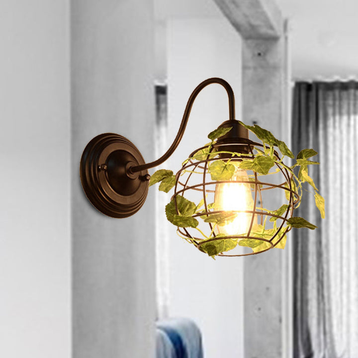 Lisslune | 1 Light Wall Lighting Fixture Industrial Diamond / Globe / Square Metal LED Wall Lamp Sconces in Black with Plants