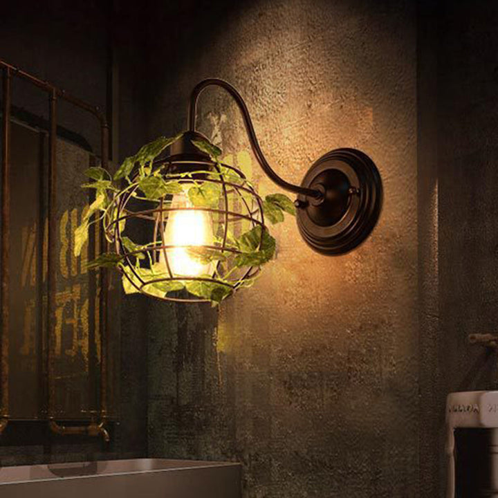 Lisslune | 1 Light Wall Lighting Fixture Industrial Diamond / Globe / Square Metal LED Wall Lamp Sconces in Black with Plants