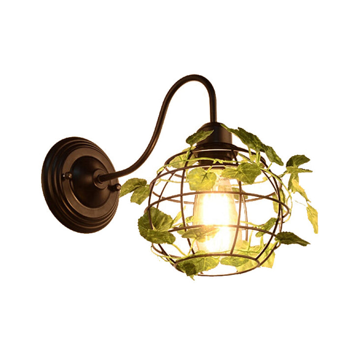 Lisslune | 1 Light Wall Lighting Fixture Industrial Diamond / Globe / Square Metal LED Wall Lamp Sconces in Black with Plants