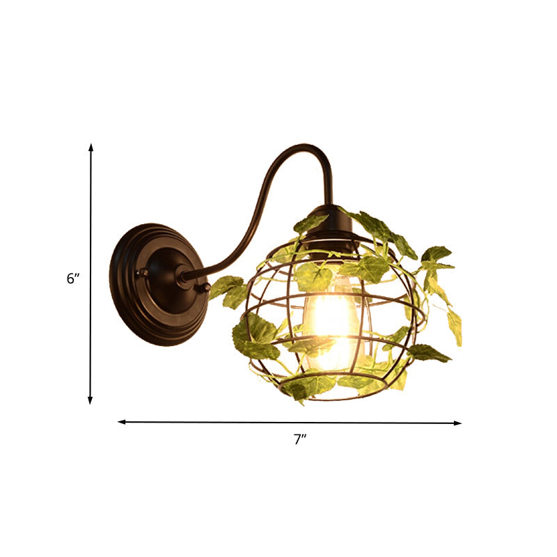 Lisslune | 1 Light Wall Lighting Fixture Industrial Diamond / Globe / Square Metal LED Wall Lamp Sconces in Black with Plants