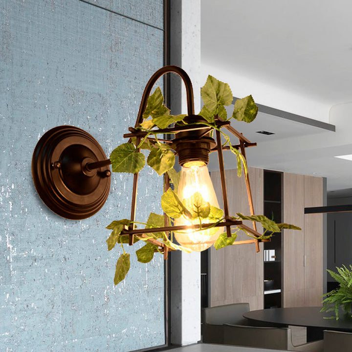 Lisslune | 1 Light Wall Lighting Fixture Industrial Diamond / Globe / Square Metal LED Wall Lamp Sconces in Black with Plants
