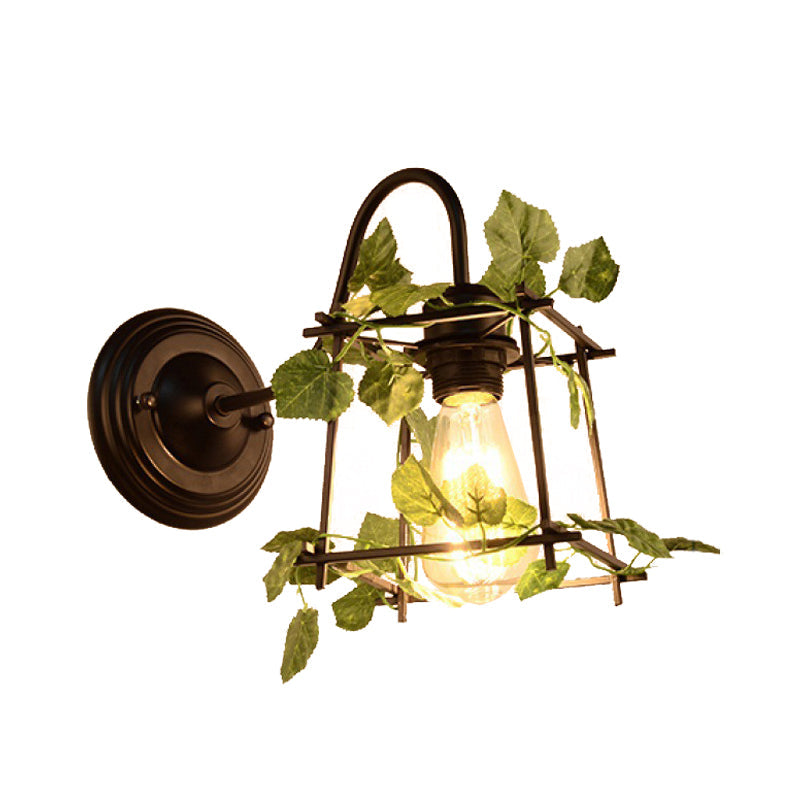 Lisslune | 1 Light Wall Lighting Fixture Industrial Diamond / Globe / Square Metal LED Wall Lamp Sconces in Black with Plants