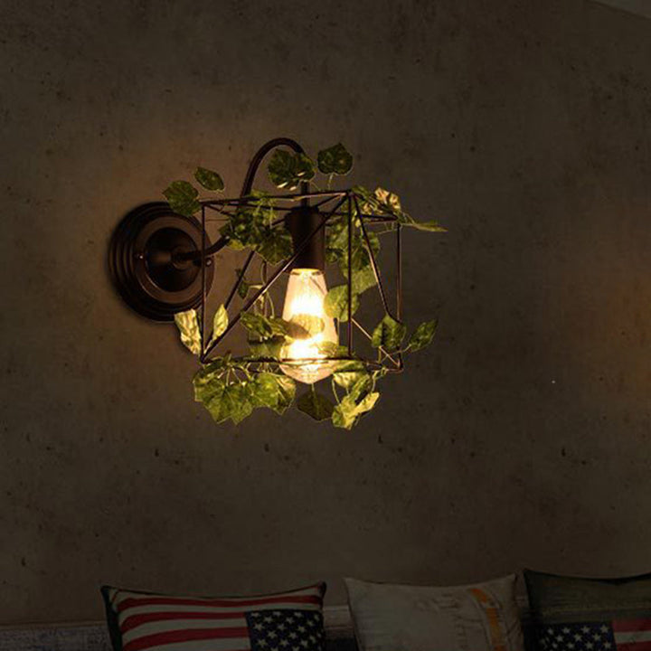 Lisslune | 1 Light Wall Lighting Fixture Industrial Diamond / Globe / Square Metal LED Wall Lamp Sconces in Black with Plants