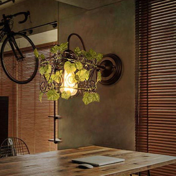 Lisslune | 1 Light Wall Lighting Fixture Industrial Diamond / Globe / Square Metal LED Wall Lamp Sconces in Black with Plants