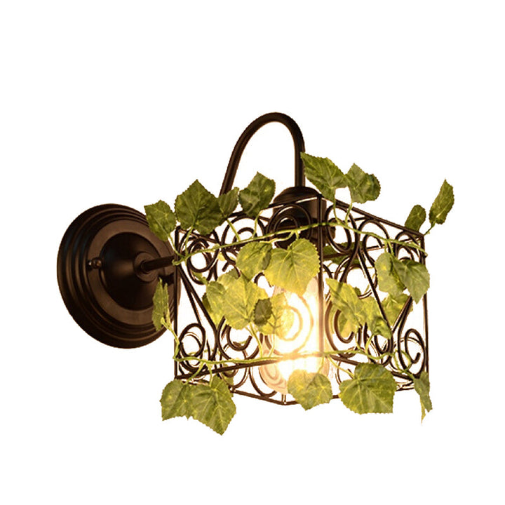 Lisslune | 1 Light Wall Lighting Fixture Industrial Diamond / Globe / Square Metal LED Wall Lamp Sconces in Black with Plants