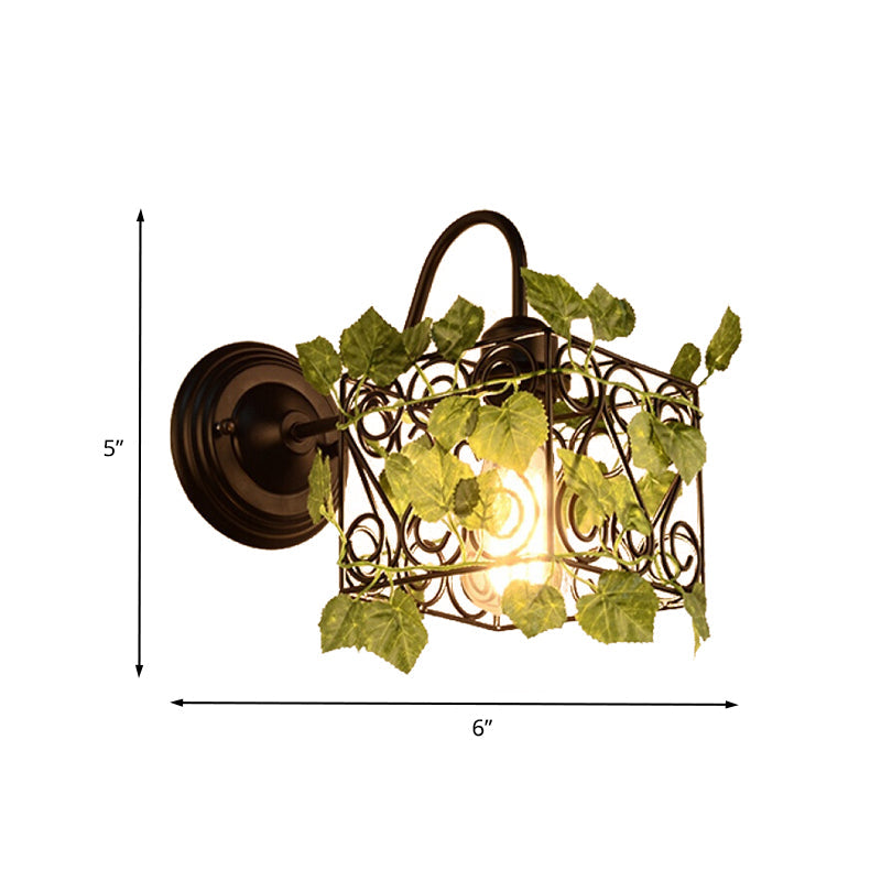 Lisslune | 1 Light Wall Lighting Fixture Industrial Diamond / Globe / Square Metal LED Wall Lamp Sconces in Black with Plants