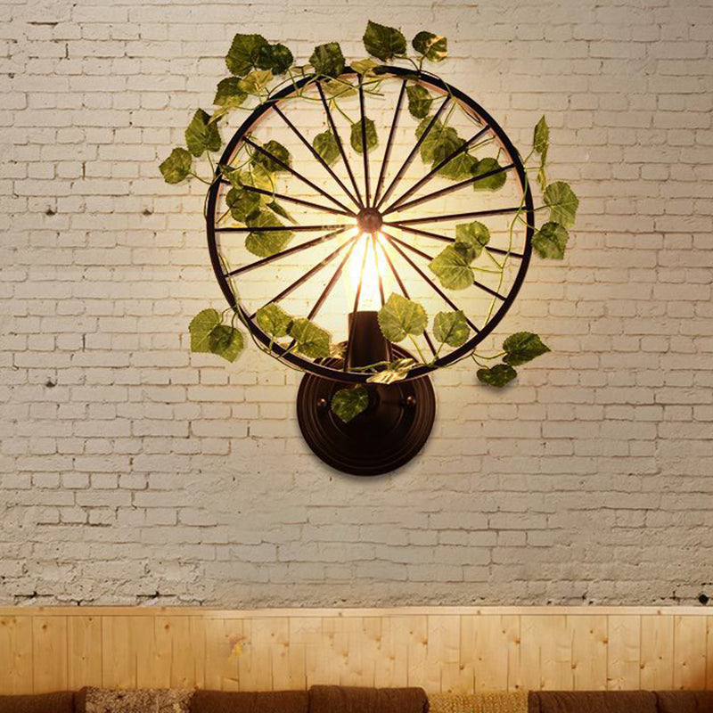 Lisslune | 1 Light Wall Lighting Fixture Industrial Diamond / Globe / Square Metal LED Wall Lamp Sconces in Black with Plants